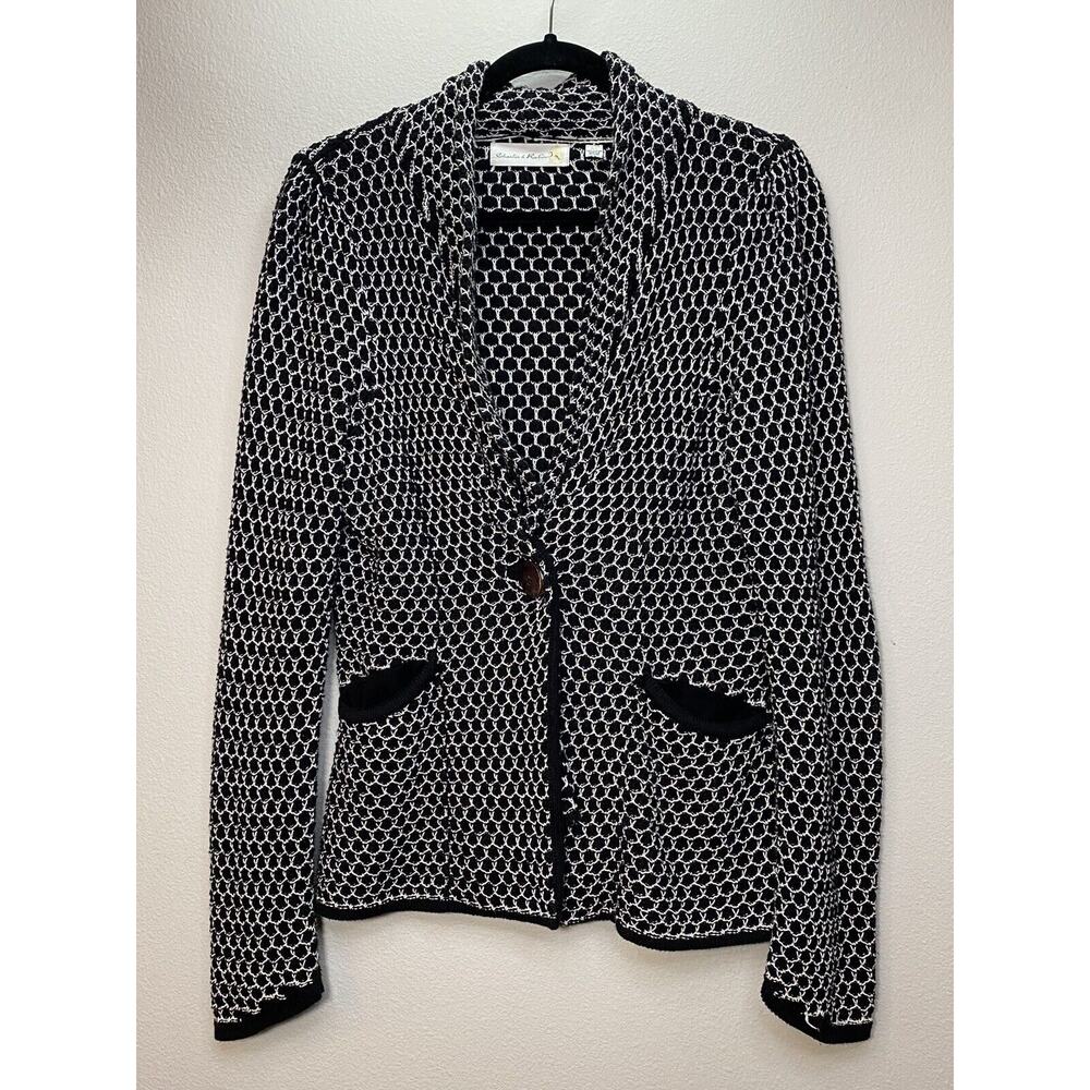 Charlie & Robin Anthropologie Cardigan Sweater Womens Size M Black White Button